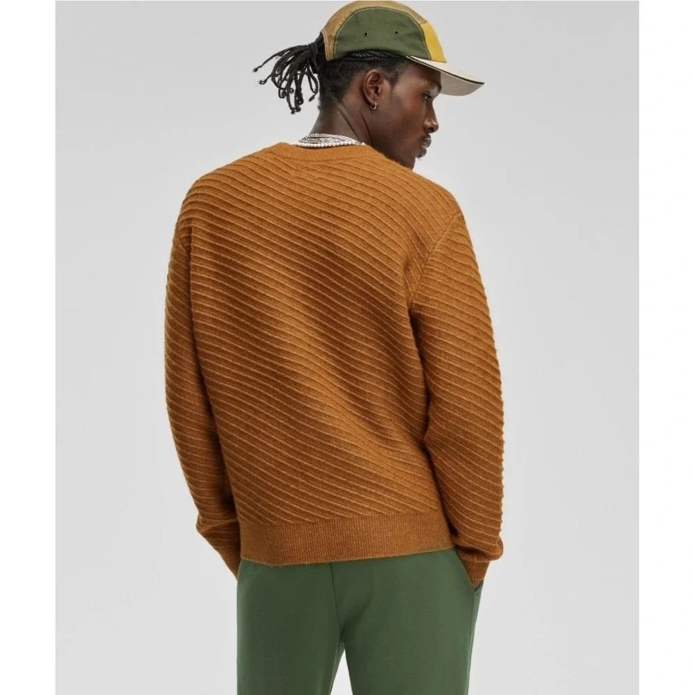 Mode of One Mens Relaxed‎ Fit Diagonal Texture Sweater French Vicuna Brown Small